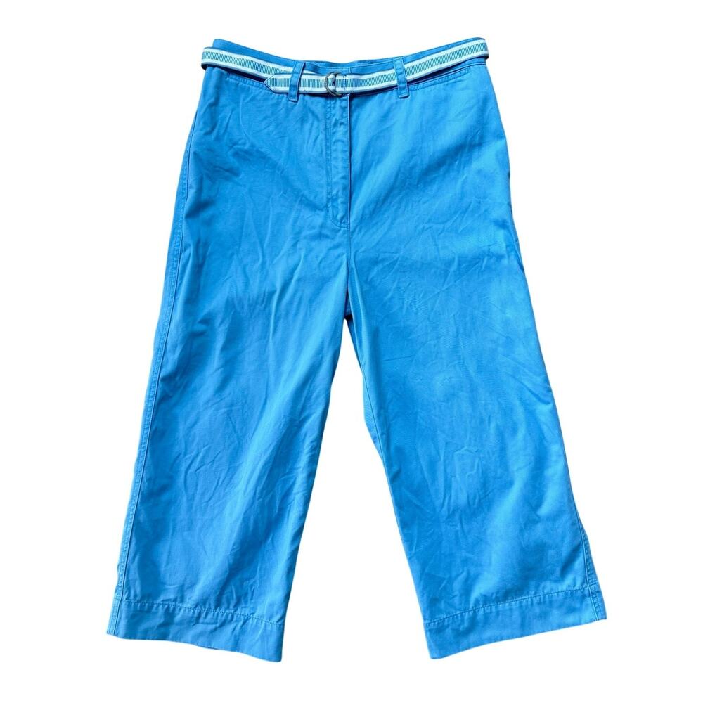 Vintage Ralph Lauren Bright Blue Cropped Wide‑Leg Cotton Pants Belt Size 8